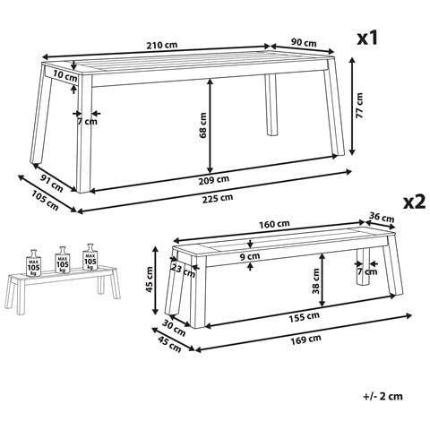 Set Da Pranzo Da Giardino 6 Persone Tavolo E 2 Panche Legno Di Acacia Chiaro Livorno - Foto 4