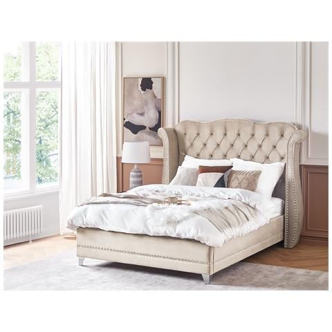 Letto Con Rete A Doghe Velluto Beige 140 X 200 Cm Ayette - Foto 1