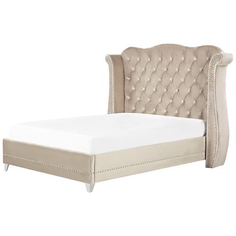 Letto Con Rete A Doghe Velluto Beige 140 X 200 Cm Ayette - Foto 8