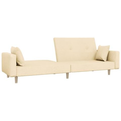 Divano Letto A 2 Posti Con 2 Cuscini Crema In Tessuto - Foto 2