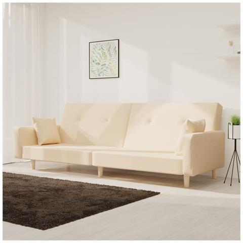 Divano Letto A 2 Posti Con 2 Cuscini Crema In Tessuto - Foto 8