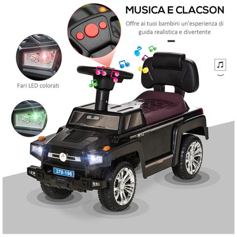 Macchina Giocattolo Fuoristrada Per Bambini Cavalcabile Con Volante, Fari E Musiche, Età 18-36 Mesi, 68x30.5x41.5cm, Nero - Foto 6