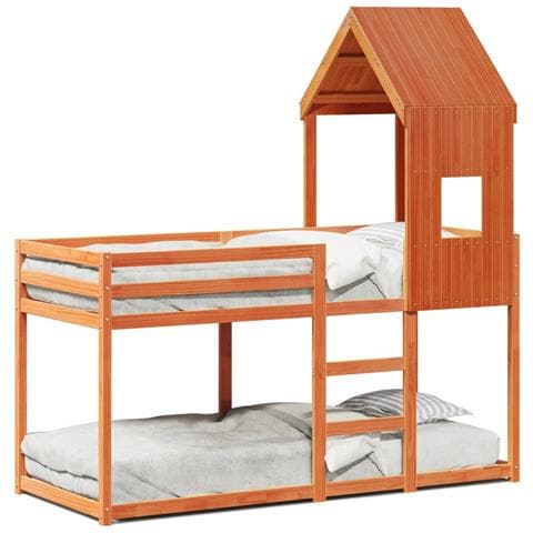 Letto A Castello Con Tetto Cera 90x200 Cm Legno Massello Pino - Foto 1