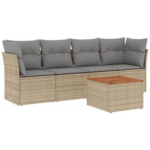 Set Divano da Giardino 5 pz con Cuscini Beige in Polyrattan - Foto 1