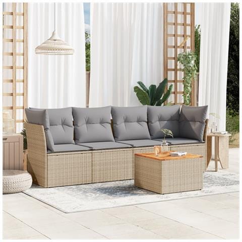 Set Divano da Giardino 5 pz con Cuscini Beige in Polyrattan - Foto 2