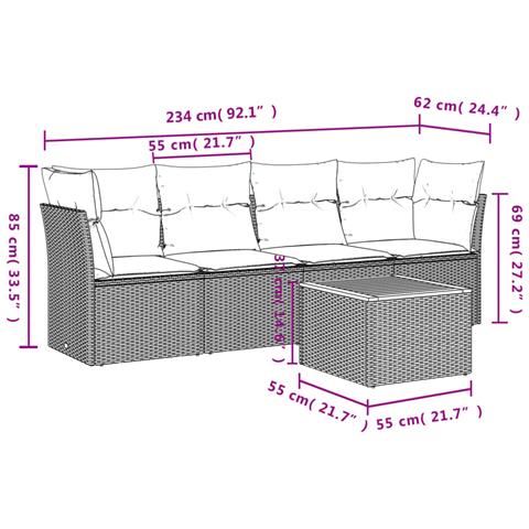 Set Divano da Giardino 5 pz con Cuscini Beige in Polyrattan - Foto 3