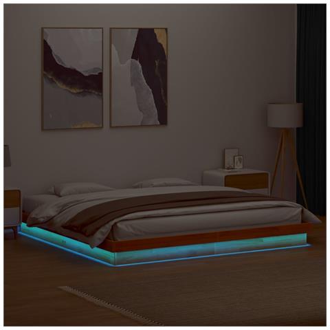 Giroletto Led Marrone Cera 180x200 Cm In Legno Massello Di Pino - Foto 2