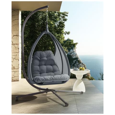 Poltrona Sospesa Con Supporto Da Pavimento Avegno Tessuto Grigio Scuro - Foto 1