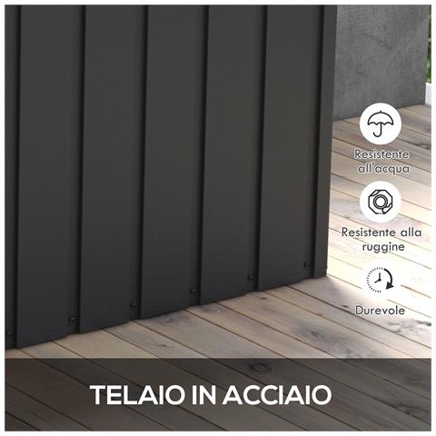 Panca Contenitore da 450L con 2 Rotelle e Maniglie, in Acciaio e PP, 125.5x61.5x70 cm, Grigio Scuro - Foto 2