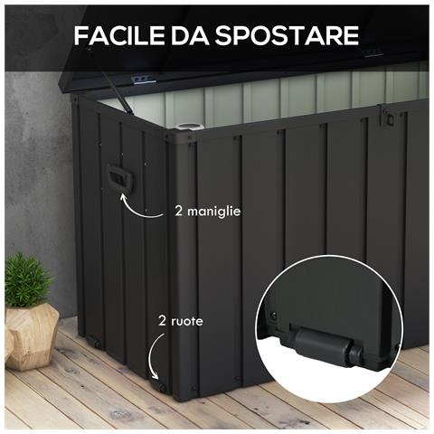 Panca Contenitore da 450L con 2 Rotelle e Maniglie, in Acciaio e PP, 125.5x61.5x70 cm, Grigio Scuro - Foto 6