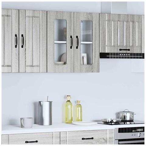 Pensile Da Cucina Con Porta In Vetro Kalmar Grigio Sonoma - Foto 3