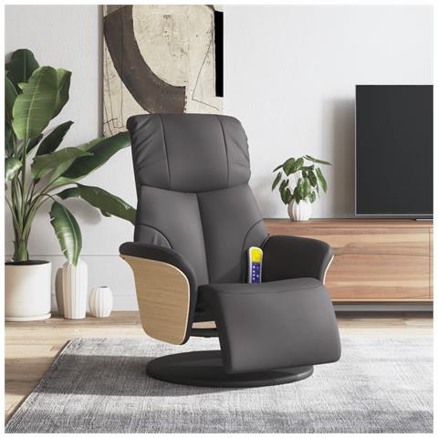 Poltrona Reclinabile Massaggiante Poggiapiedi Grigia Similpelle - Foto 8