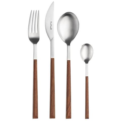 Sushi Satin Posate da tavola in acciaio satinato con manico mogano Confezione - Set da 24 Pezzi - 6 Posti Tavola - Confezione Regalo Made in Italy - Foto 1