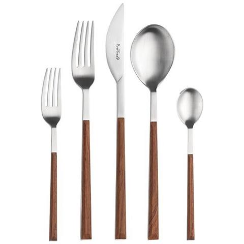 Sushi Satin Posate da tavola in acciaio satinato con manico mogano Confezione - Set da 24 Pezzi - 6 Posti Tavola - Confezione Regalo Made in Italy - Foto 3