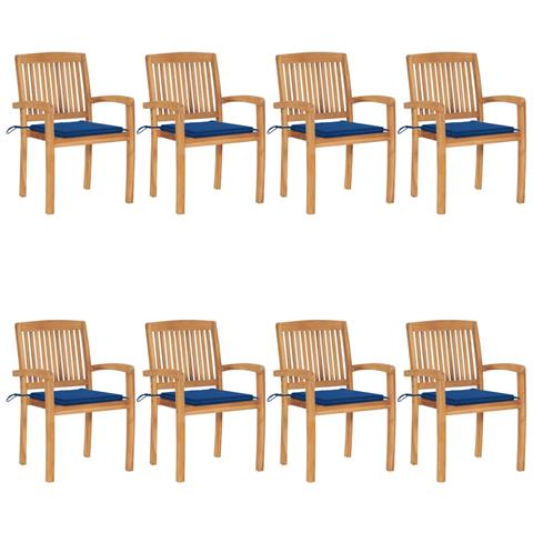 Sedie Da Giardino Impilabili 8 Pz Con Cuscini Massello Di Teak - Foto 2