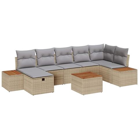 Set di Divani da Giardino a 8 Pezzi con Cuscini Beige in Rattan Sintetico - Foto 1