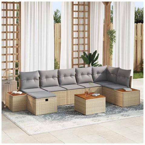 Set di Divani da Giardino a 8 Pezzi con Cuscini Beige in Rattan Sintetico - Foto 2