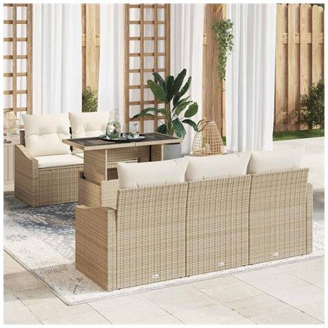Set Divano da Giardino da 6 Pezzi con Cuscini Beige Rattan Sintetico - Foto 2