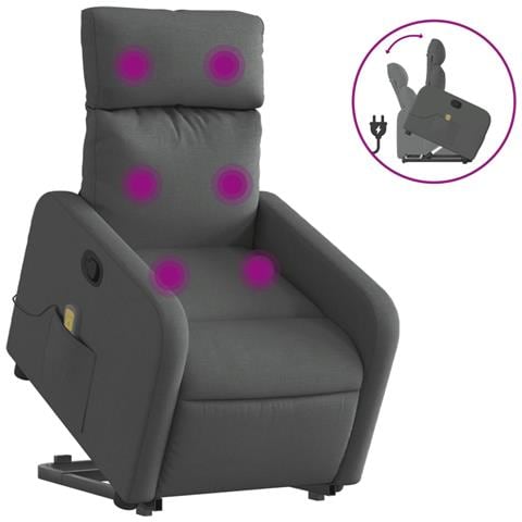 Poltrona Alzapersona Massaggi Reclinabile Grigio Scuro Tessuto - Foto 1