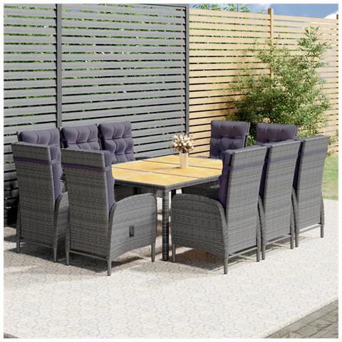 Set Pranzo da Giardino 11pz in Polyrattan Grigio - Foto 2