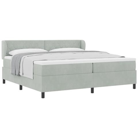 Letto con Rete a Molle e Materasso Grigio Chiaro 200x200 cm Velluto - Foto 1