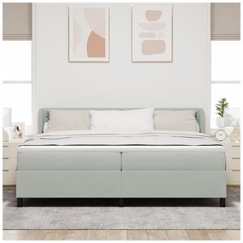 Letto con Rete a Molle e Materasso Grigio Chiaro 200x200 cm Velluto - Foto 2