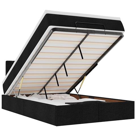 Pouf Letto con Materasso e LED Nero 120x190 cm in Tessuto - Foto 1