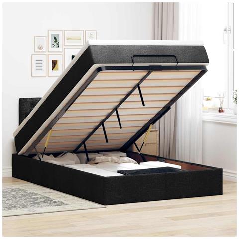 Pouf Letto con Materasso e LED Nero 120x190 cm in Tessuto - Foto 2