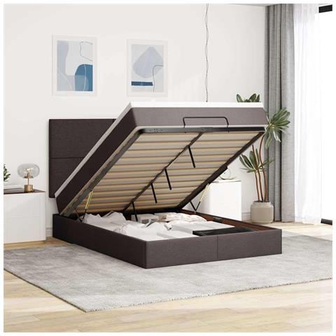Struttura Letto Pouf con Materasso 140x190 cm in Tessuto - Foto 2