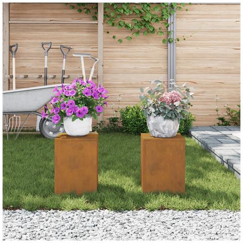 Supporti per Piante da Esterno Pillar 2 pz 24x24x35 cm Acciaio Corten - Foto 2