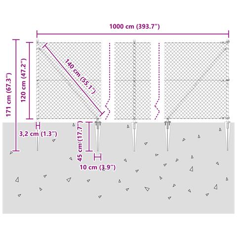 Recinzione in Rete Metallica con 7 Picchetti 1.2 x 10 m Acciaio Galvanizzato - Foto 9