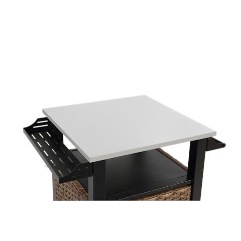 Carrello Da Barra Rotante Da Cucina A Porta Singola Con Piano Tavolo Esteso, Armadio Di Stoccaggio E Ruote, Acciaio Inox, Maniglia Laterale, Marrone - Foto 2
