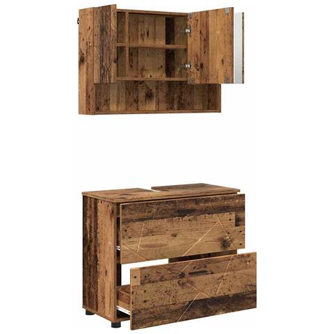 Set di mobili per il bagno con cassetto 2 pcs Legno vecchio - Foto 1