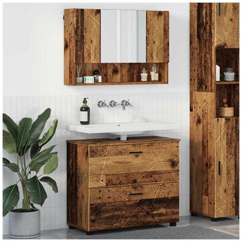 Set di mobili per il bagno con cassetto 2 pcs Legno vecchio - Foto 2