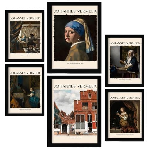 Set Di 6 Stampe Collezione Di Opere D'arte Di Johannes Vermeer Quadri Decorativi Per Il Tuo Soggiorno Stampe Artistiche Da Parete Per La Casa A3 & A4 Senza Cornice - Foto 1