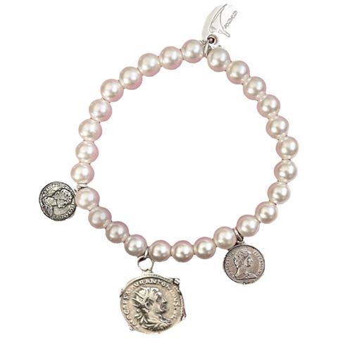 Bracciale Elastico Con Perle E Monete D'argento - Foto 1