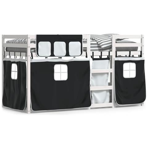 Letto a Castello senza Materasso Bianco e Nero 90x200cm in Pino - Foto 1