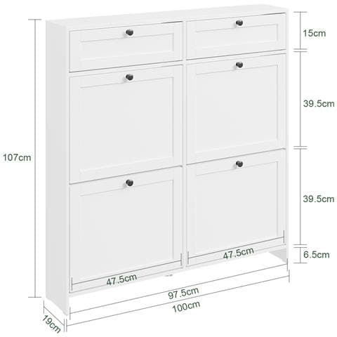 Armadio Per Scarpe Bianco Con 4 Ante Ribaltabili E 2 Cassetti, Capacità 12 Paia, Antiribaltamento - Foto 2