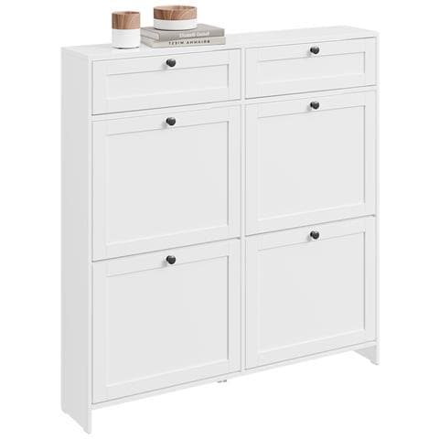 Armadio Per Scarpe Bianco Con 4 Ante Ribaltabili E 2 Cassetti, Capacità 12 Paia, Antiribaltamento - Foto 1