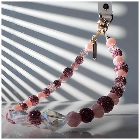 Cinturino Per Telefono Con Perle Rosa E Cristalli Ultra Eleganti, Rosa - Foto 5