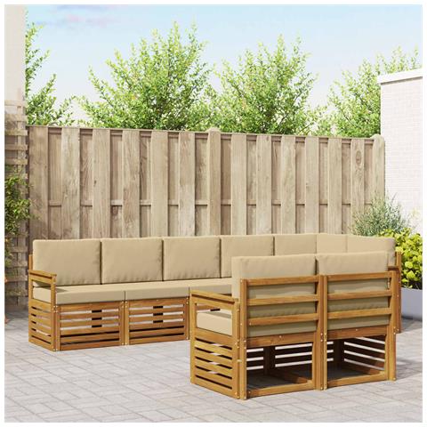 Set divani 8 pcs Naturale e Beige Legno di Acacia Massello - Foto 2
