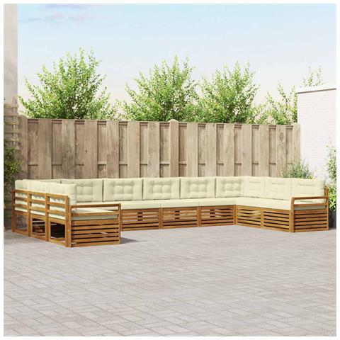 Set divani 10 pcs Naturale e Crema Legno di Acacia Massello - Foto 2