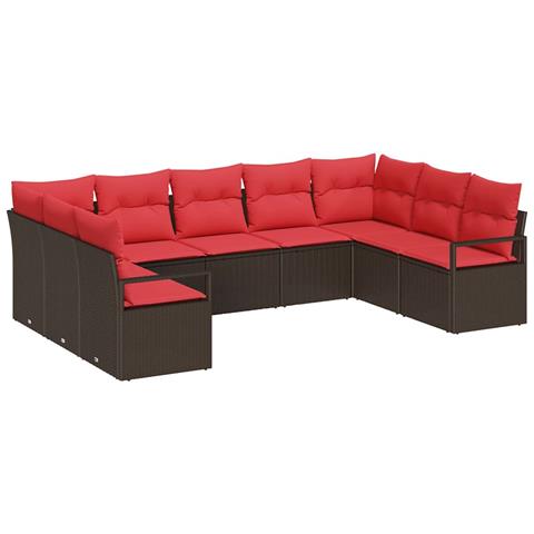Set Divano da Giardino 9 pcs Marrone e Rosso polyrattan - Foto 1