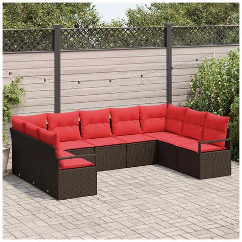 Set Divano da Giardino 9 pcs Marrone e Rosso polyrattan - Foto 2