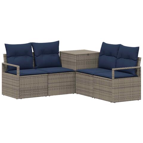 Set di divani 5 pz Grigio e Blu Navy Rattan sintetico e Acciaio - Foto 1
