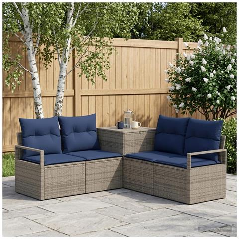 Set di divani 5 pz Grigio e Blu Navy Rattan sintetico e Acciaio - Foto 9