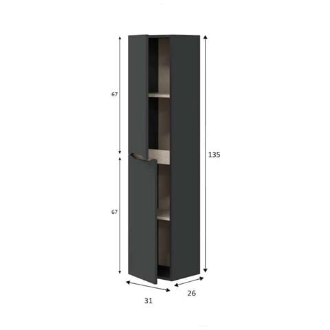 Colonna Bagno Williamsburg, Pensile Bagno Sospeso A 2 Ante, Armadio Alto, 31x26h135 Cm, Antracite E Rovere - Foto 4
