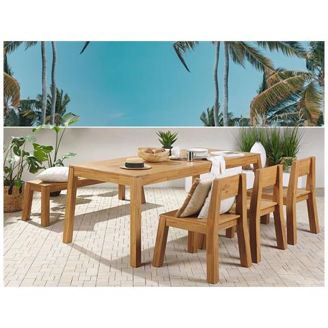 Set Da Pranzo Da Giardino 6 Persone Tavolo Panca E 3 Sedie Legno Di Acacia Chiaro Livorno - Foto 1