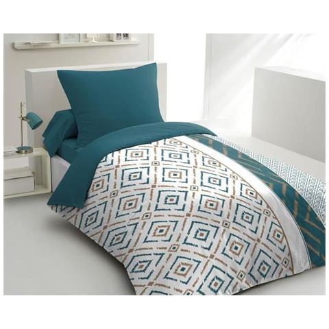 Parure Copripiumino - 1 Copripiumino 140 X 200 Cm + 1 Federa 63 X 63 Cm - Blu Anatra - Foto 1