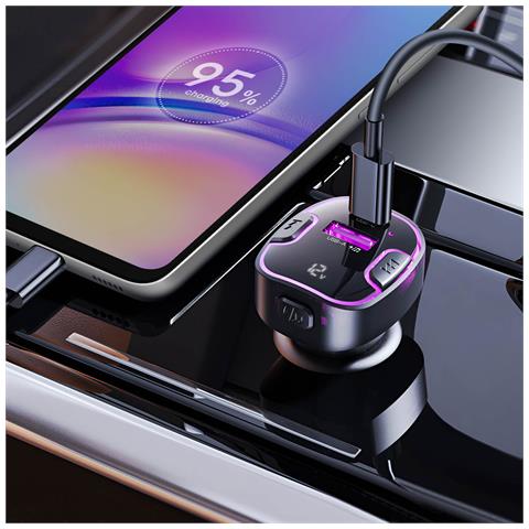 Trasmettitore Fm Per Auto Bluetooth Con Caricabatterie Usb E Usb-c, Nero - Foto 2